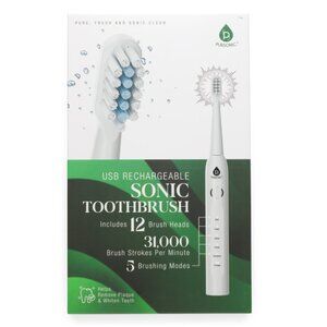 PURSONIC White Usb Rechargeable Sonic Toothbrush With 12 Brush Heads